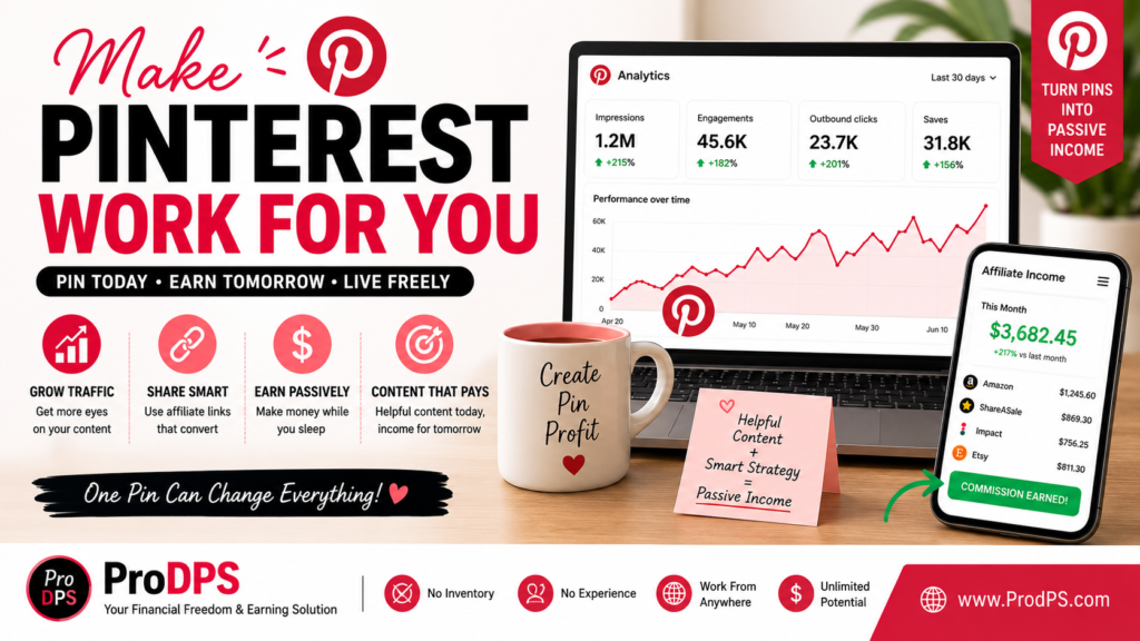 Pinterest analytics dashboard showing affiliate income growth and passive income strategy for bloggers and affiliate marketers.
