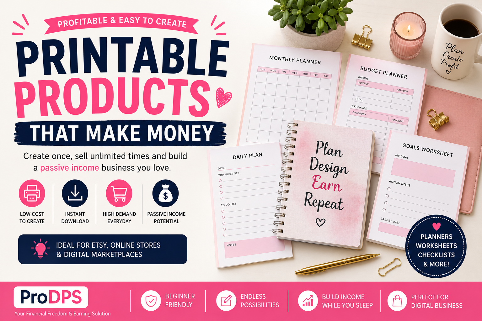 Printable planners, worksheets, and digital products for building a profitable online printable business.