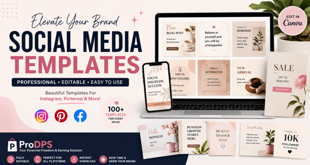 Professional social media templates for Instagram, Pinterest, Facebook, and digital marketing