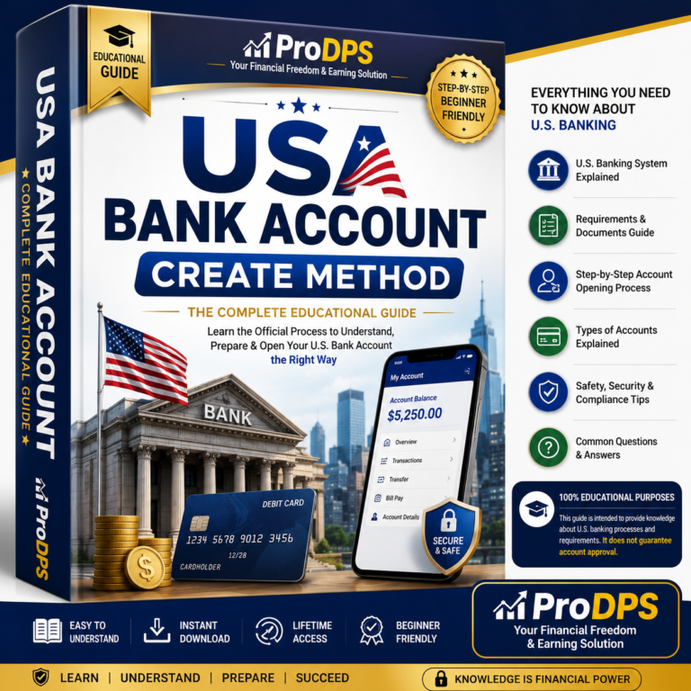 USA Bank Account Educational Guide eBook Cover – Step-by-Step U.S. Banking Tutorial for Beginners, Digital Download, ProDPS