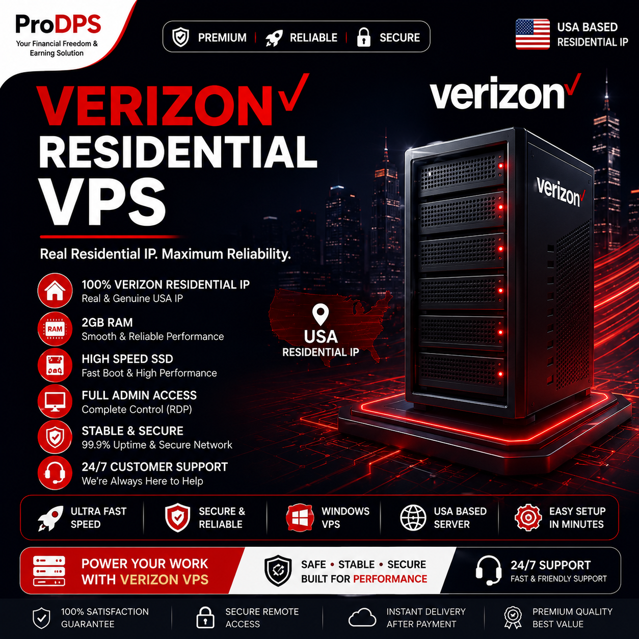 Verizon Residential VPS 2GB RAM | Premium USA Residential IP VPS
